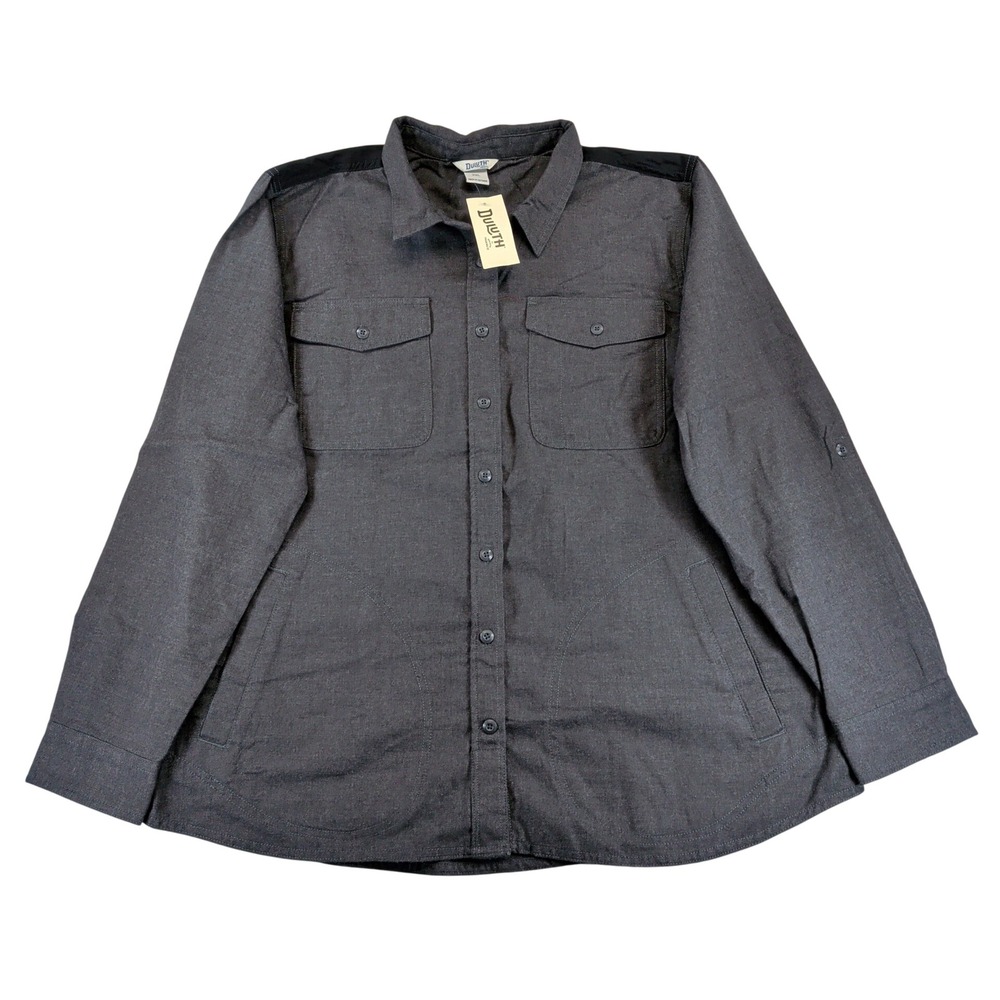 Duluth Trading Co Womens XXL Gray Workwear Button Down Shirt 80731 DYH NWT